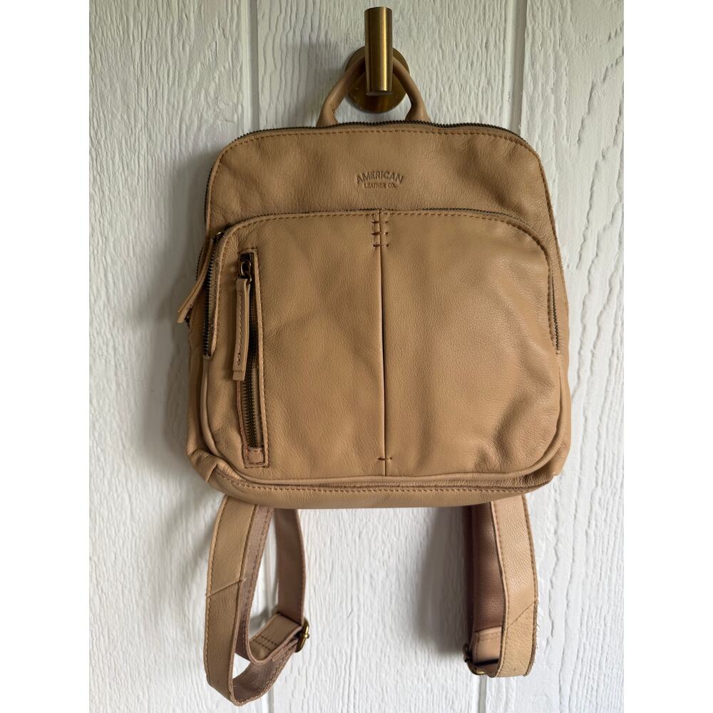 American Leather Co. Cleveland Midsize Backpack Beige, 100% Genuine Leather